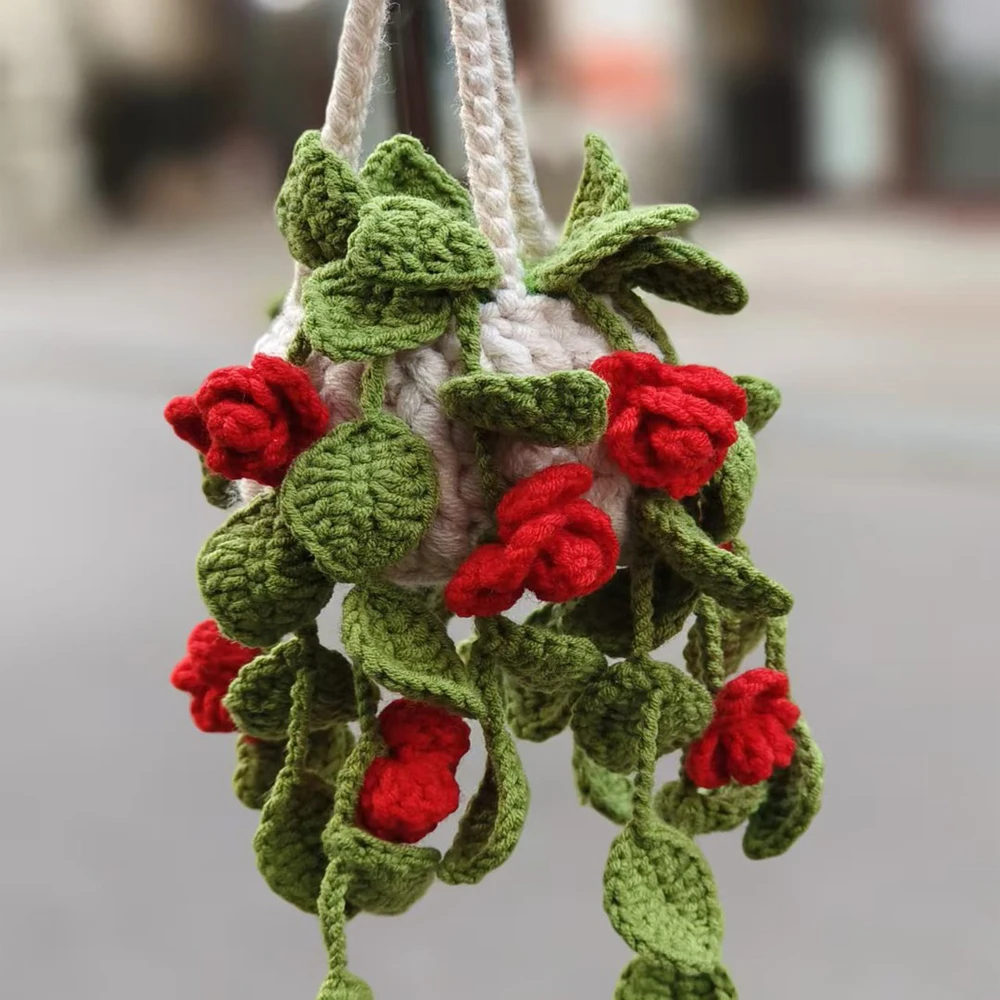 Gehäkelter Pflanzenanhänger Gehäkelte Blumen Auto-Spiegelanhänger Liebliche Gestrickte Lavendelblume Raumdekoration – Detail 6