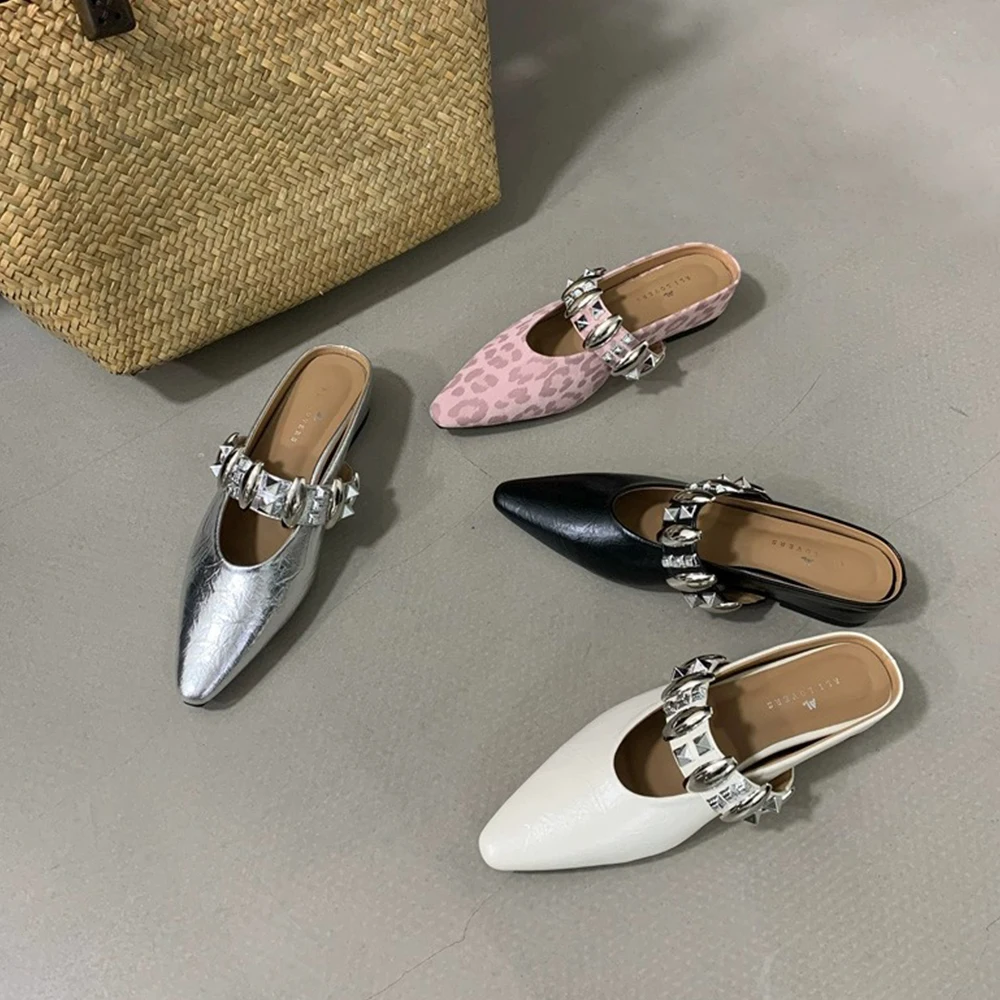 أحذية ماري جين النسائية البغال خط واحد حزام كريستال تصميم الشقق لطيف أشار تو عارية الذراعين النعال الصيف الشاطئ الشرائح الأحذية