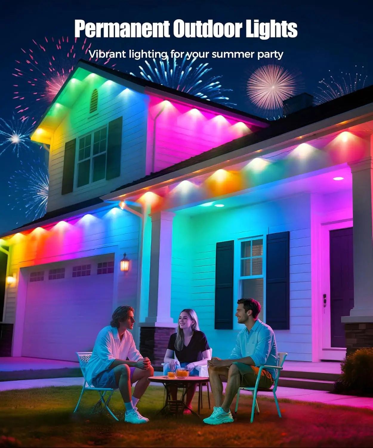 15/30M Smart RGB Eave Lights App e telecomando IP67 Luci a stringa LED per esterni permanenti Casa Capodanno Natale Compleanno Illuminazione fai da te