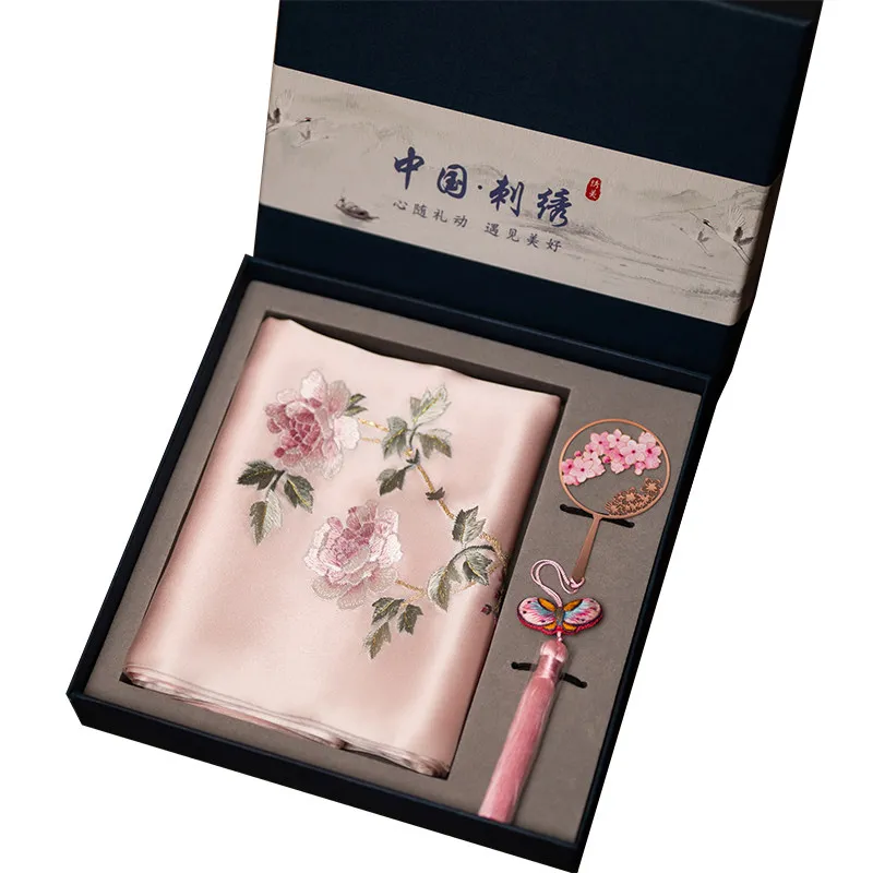 Suzhou Embroidery Scarf and Bookmark Gift Box Set, Silk Embroidered Scarf, Cultural and Creative Gift, Souvenir Present view 5