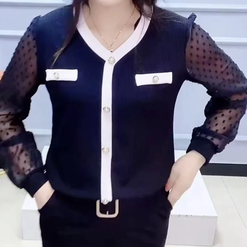 Spring Autumn New Long-sleeved Base Threaded Cotton Lace Chiffon Sleeves Versatility