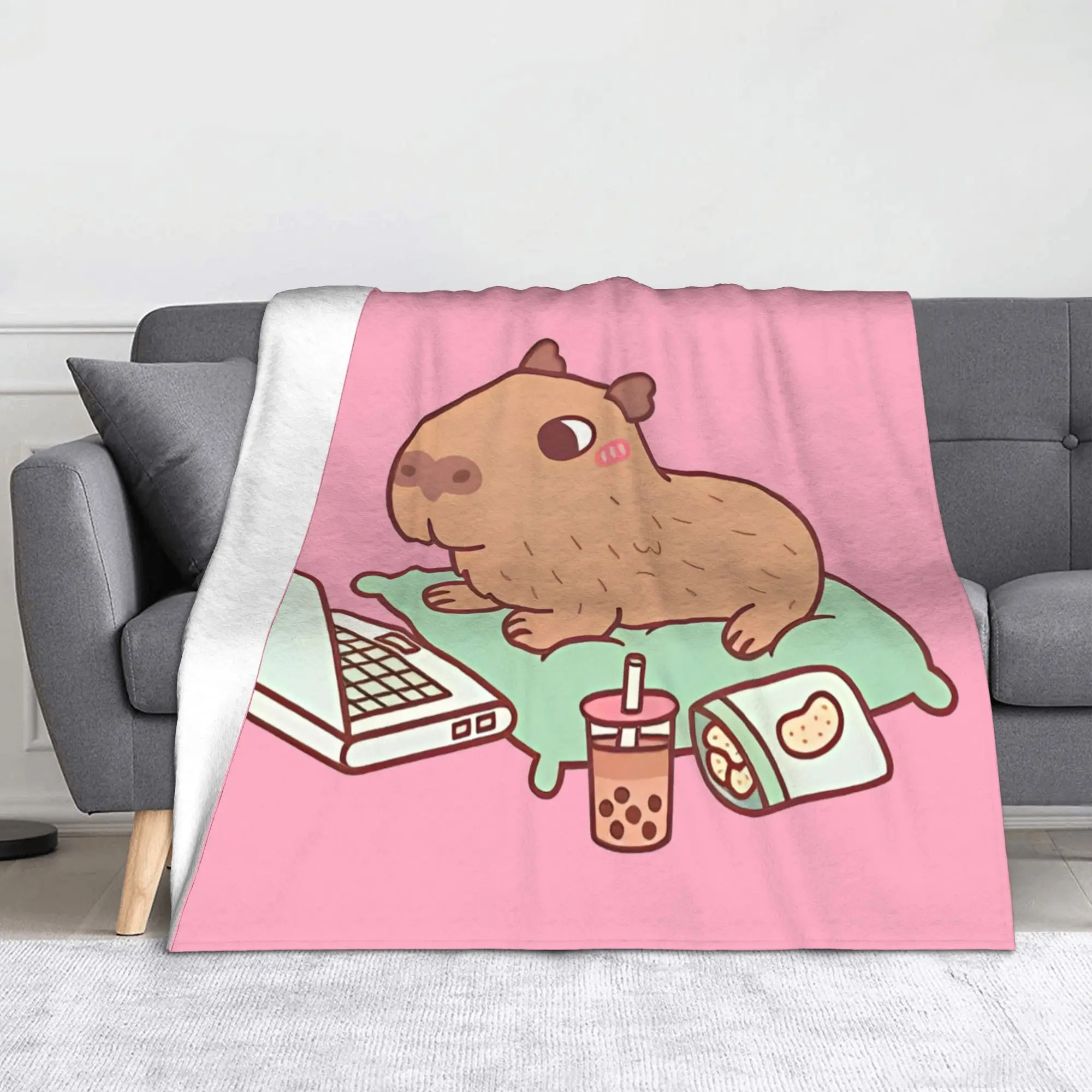 Cute Capybara Animal Blanket Fleece Spring/Autumn  Portable Super Soft Throw Blankets for Bed Bedroom Bedding Throws