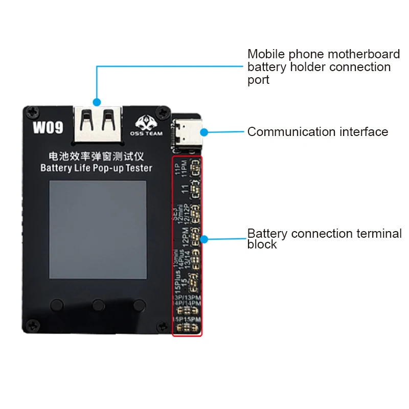 OSS W09 Pro V3 Battery Life Pop-up Tester for iP11 12 13 14 15 Pro Max Solve Battery Pop-up Modify Battery Efficiency 100%