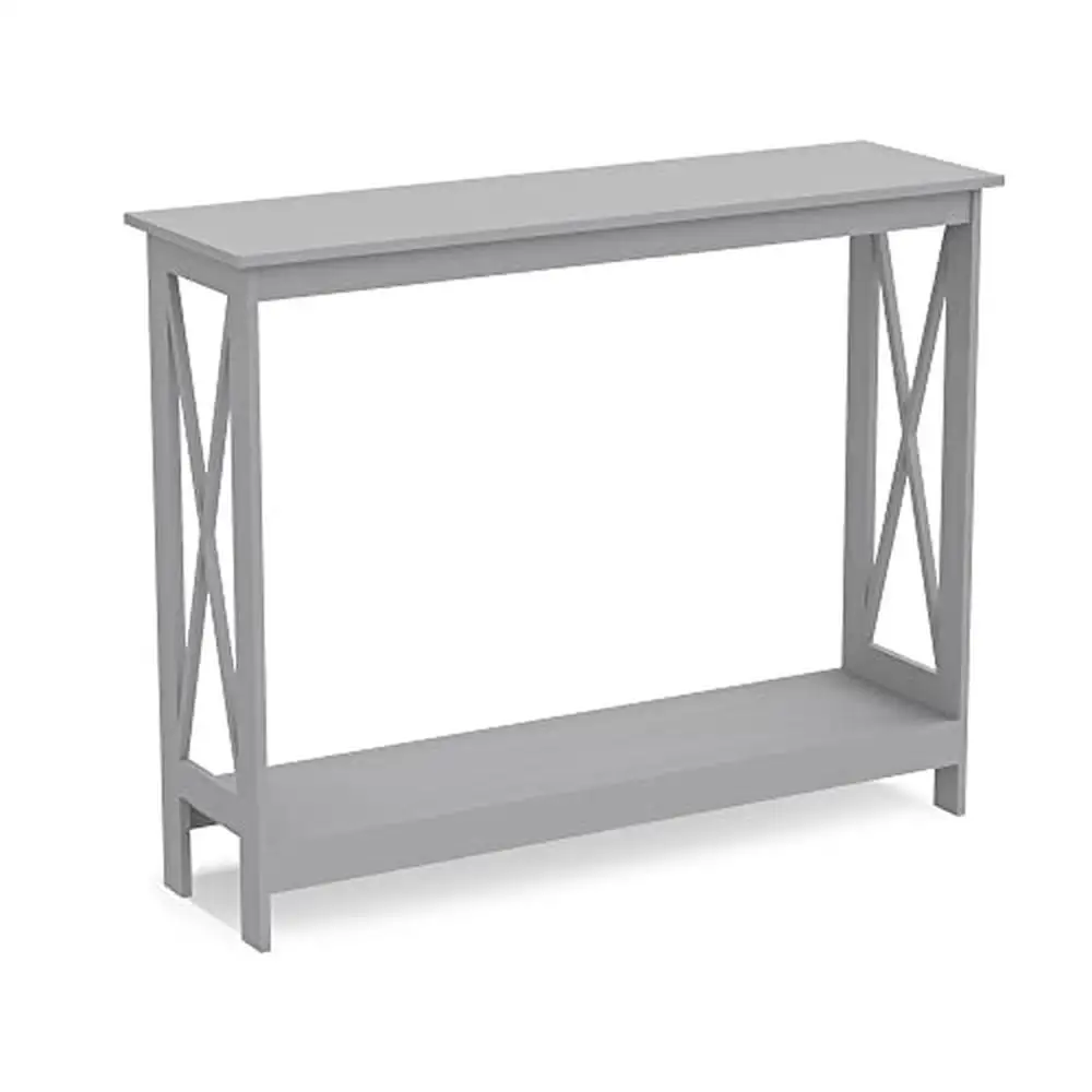 2-Layer Solid Wood Console Table Entryway Hallway Desk Chic Furniture Storage Organizer Display Shelf Rectangle Modern Gray Wood