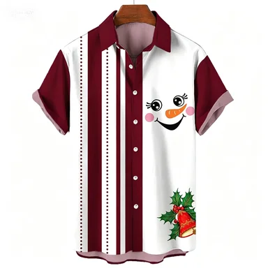 Fun and Funny Santa Claus Printed Short Sleeved Shirt for Men's New Year Christmas Party Loose Fitting Shirt