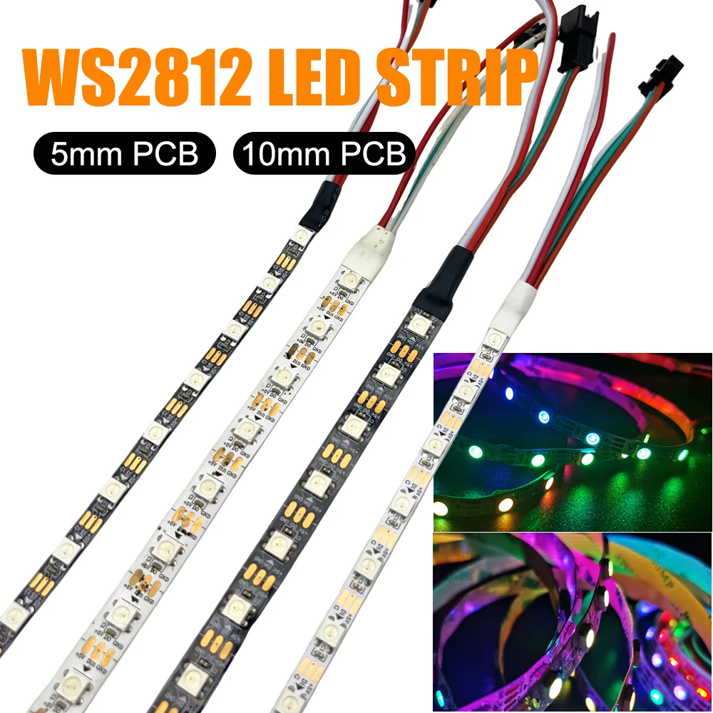 Fita LED Inteligente WS2812 5M 60 LEDs/M Placa de 5mm/10mm Não Impermeável IP30 5V RGB Luz Pixel Endereçável para Decoração de Ambientes Internos