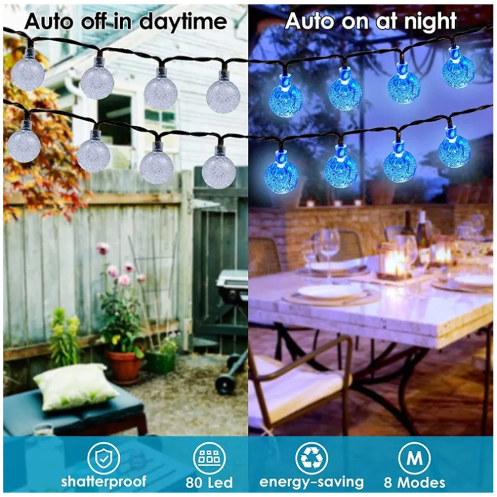 22M 200led Kristallen Bol Solar Licht Outdoor Ip65 Waterdichte String Fee Lampen Zonne-Tuin Slingers Kerstfeest Decora Lamp