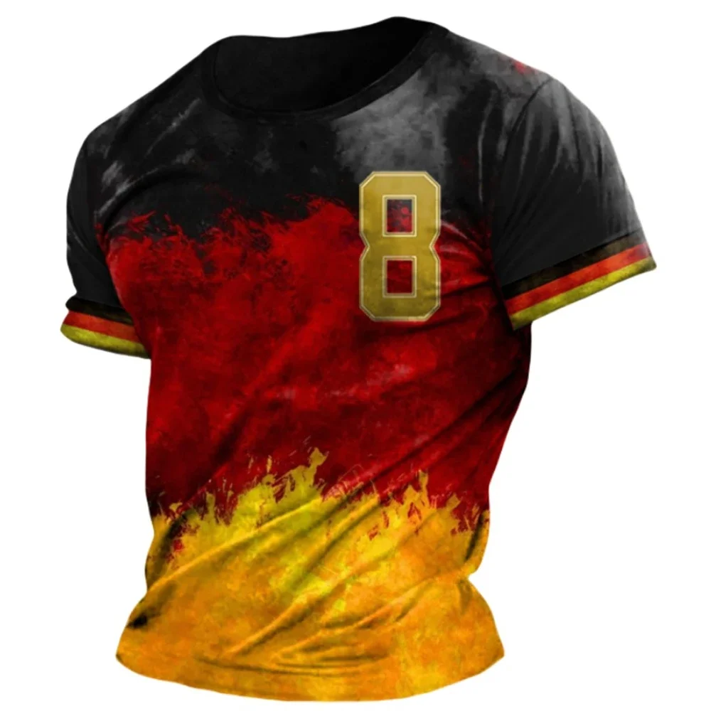 Men Vintage Germany Soccer Jersey Print Short Sleeve Crewneck Tee Retro Streetwear Breathable Casual Fan Match Day Staple