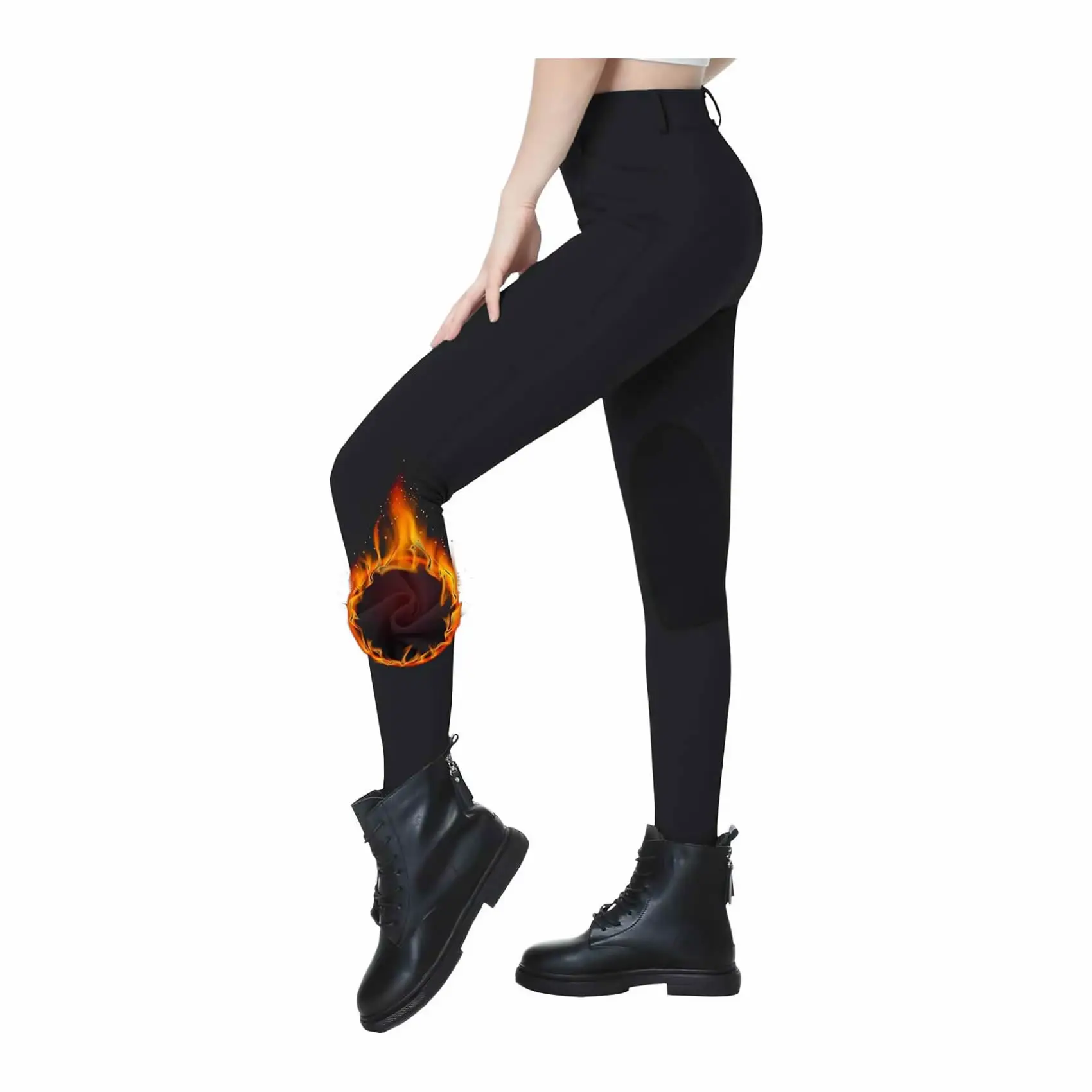 Women's Winter Knee-Patch Fleece Tights Horseback Riding Pants With Pockets Comfortable Leggings For Equestrian Sports
