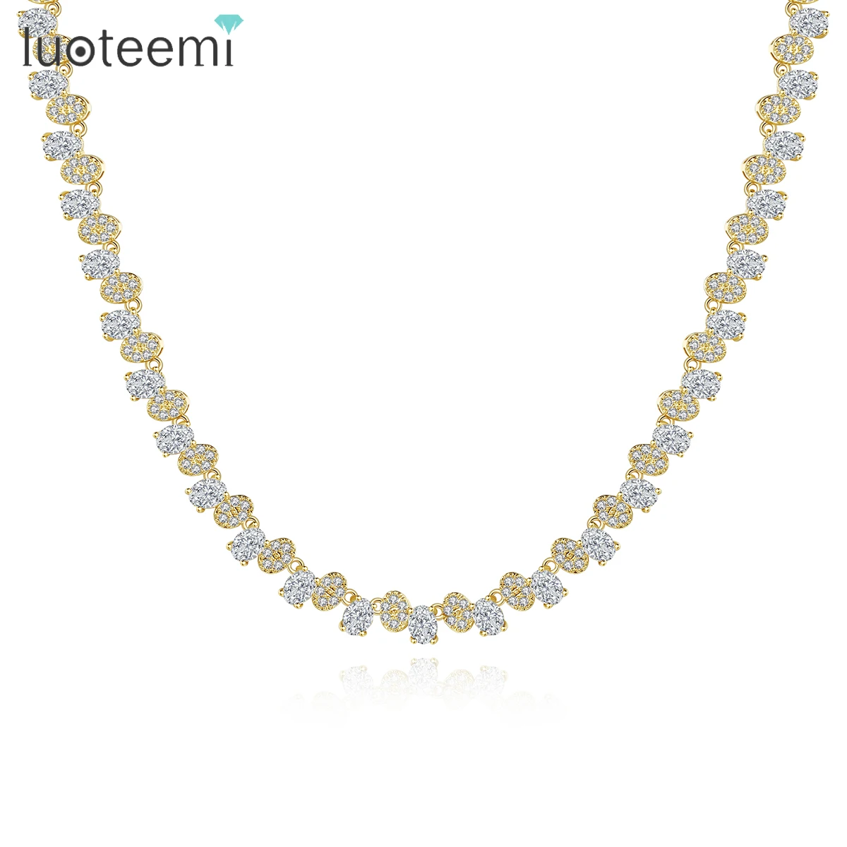 

LUOTEEMI Gold Color Multiple Round CZ Stones Long Adjustable Necklace for Women Fashion Tennis Link Chain Women Wedding Jewelry