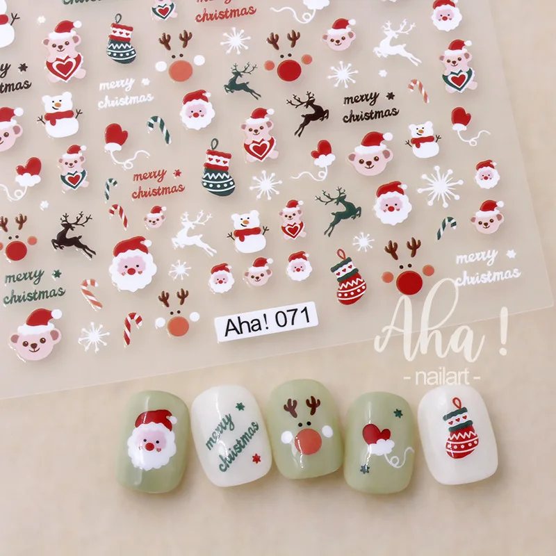 1 hoja de pegatinas navideñas 3D para uñas, muñeco de nieve de invierno, copos de nieve, calcomanías artísticas para uñas, alce, Papá Noel, deslizadores navideños, suministros de manicura