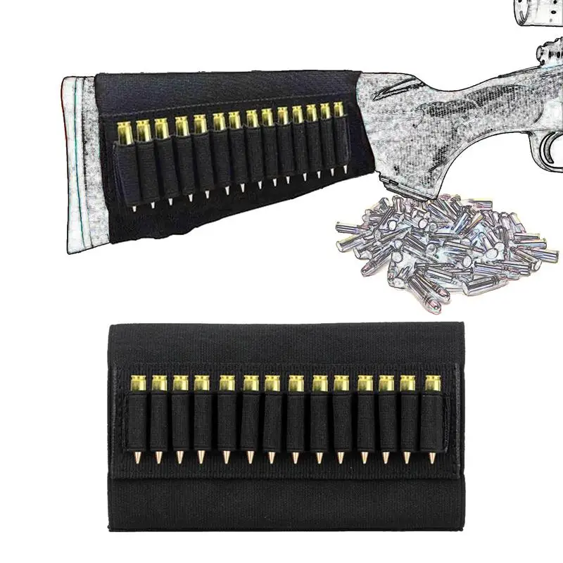 Cheek Rest Pad Rifle Buttstock, Portable Tactical Shell Holder Cheek Rest Pad Ammo Pouch Holder with 14 Shells Holder