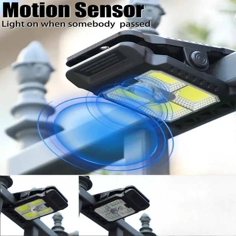 

Портативная водонепроницаемая лампа с датчиком тела, уличный светодиодный солнечный светильник с зажимом для дома, кемпинга, настенные светильники для заборов, балконов, склада