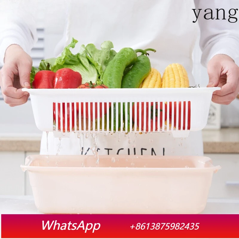 

LTT Double Fruit and Vegetable Drain Basket Household Kitchen Cleaning Vegetable Storage Basket