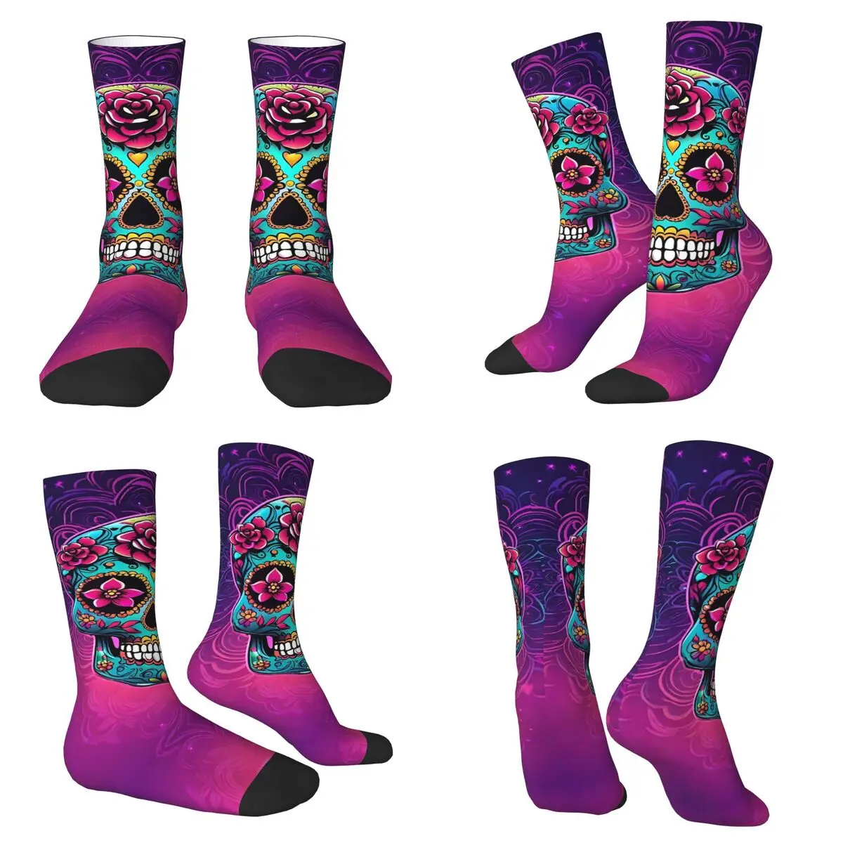 

Мексиканские носки с сахарными черепами и цветами, супер мягкие чулки в стиле Харадзюку, всесезонные длинные носки для мужчин и женщин, подарок на день рождения