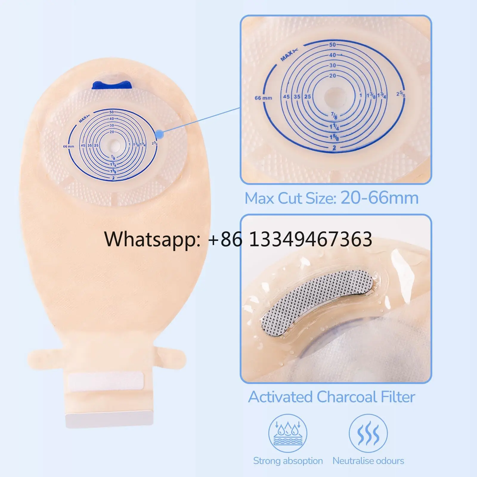 

Manufacturer Wholesale Medical One-piece Ostomy Bag Stoma Pouch Drainable 66mm Cut One Piece System Colostomy Bag Manufactory Fa