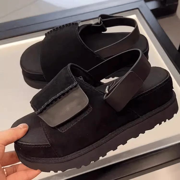 Platform high-heeled sandals for women with casual fastening hook-and-eye style French-style velcro women's shoes