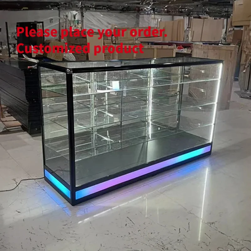 custom.Colorful Light Aluminum Glass Counter Display Cabinet Smoke Shop & Retail Mall Tobacco Showcases & Retail Store Displ