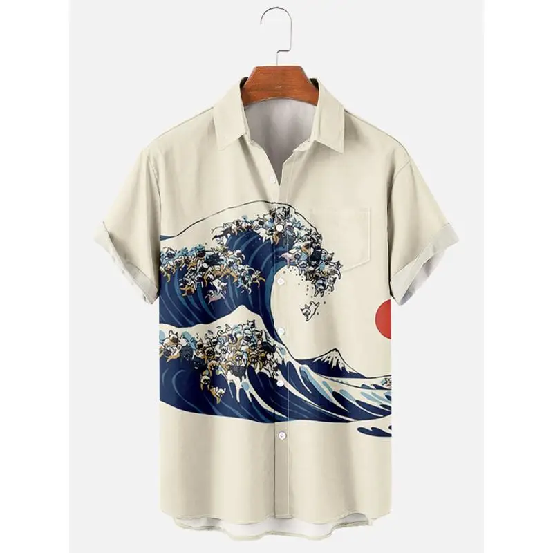 

Ukiyoe Print ort Sve Men's irt Japanese Sle Floral Pattern Faionable Urban Cotton Blend No Iron Treaent Summer S...