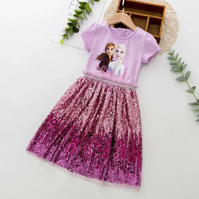 2024 Summer Girls Dress Clothes Baby Kids Frozen Elsa Anna Princess Party Costume manica corta abiti con paillettes abbigliamento