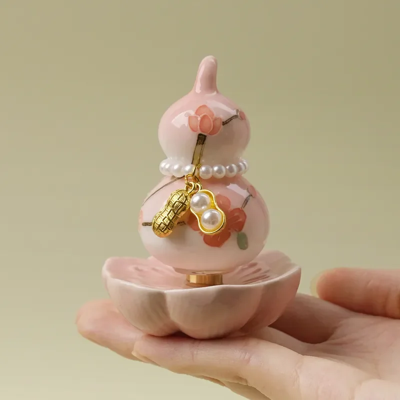 Jingdezhen Ceramic Gourd Ornament Lucky Fulu Tea Pet Desktop Decoration Rotating Figurine High Value Gift for Women Home