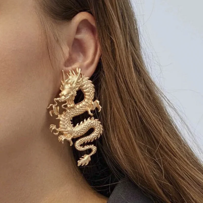 

EVISPOL Chinese Dragon Stud Earrings Personality Pendant Earring Jewelry Unique Design Geometric Female Exaggerated Earring Gift