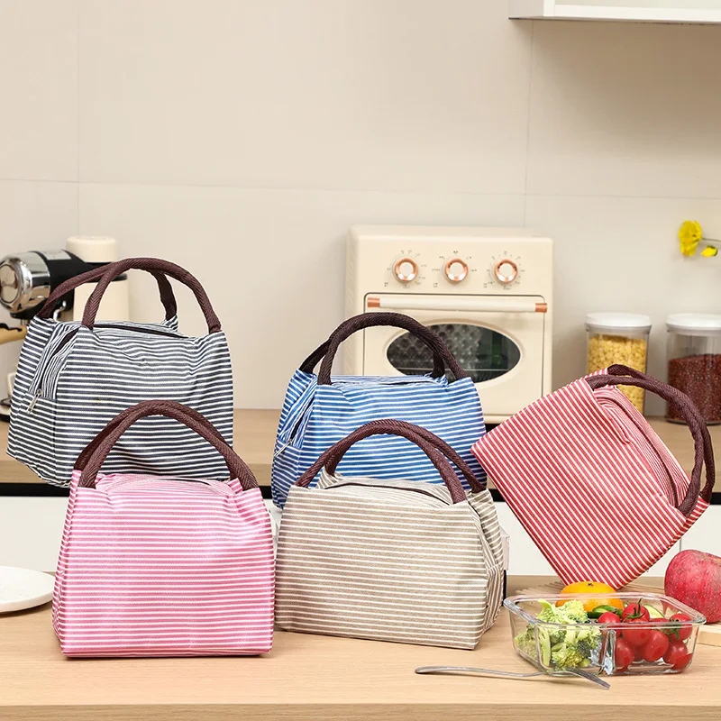 Portable Striped Aluminum Foil Insulated Bag Lunch Bag Ice Bag Bento Bag Cooler Bag Picnic Bag Lunch Box Bag
