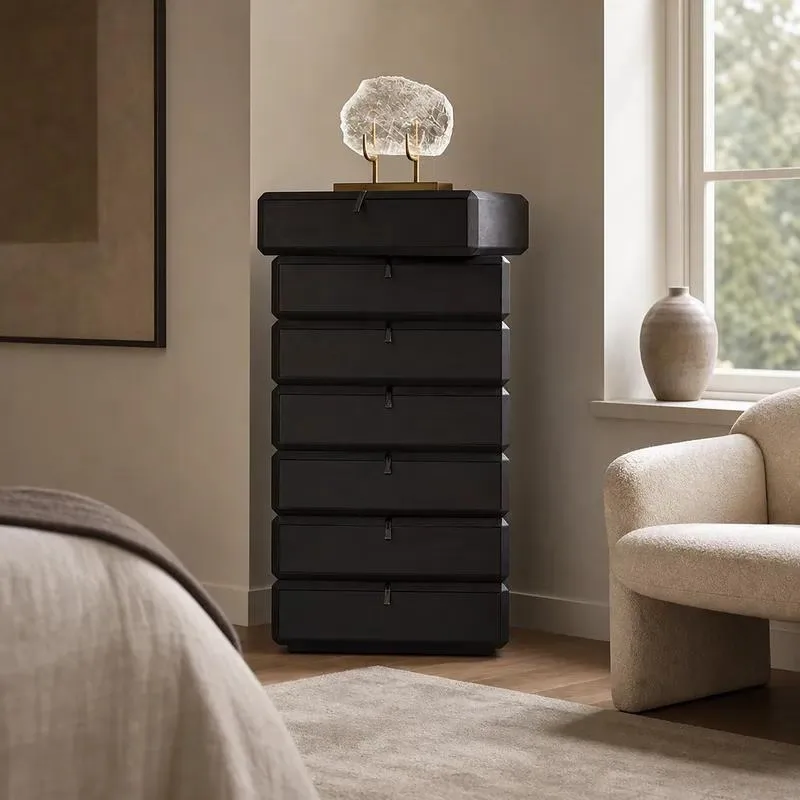 Italian Minimalist Solid Wood 3 Drawer Rotating Bedside Table for Bedroom