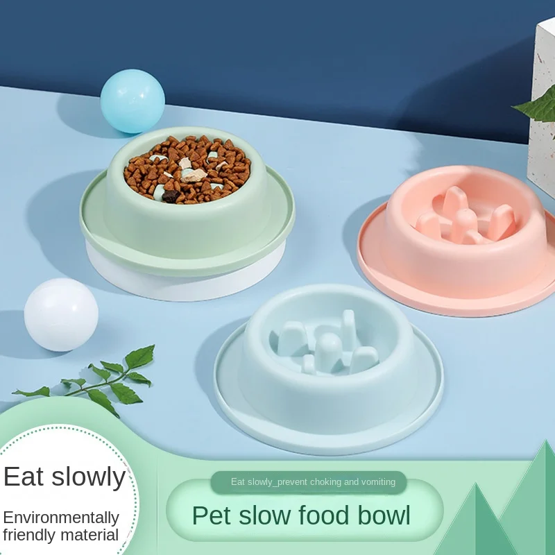 Pet Cat Dog Slow Food Bowl Fat Help Healthy Round Anti-choking Thickened And Non-slip Multiple Colors Shapes