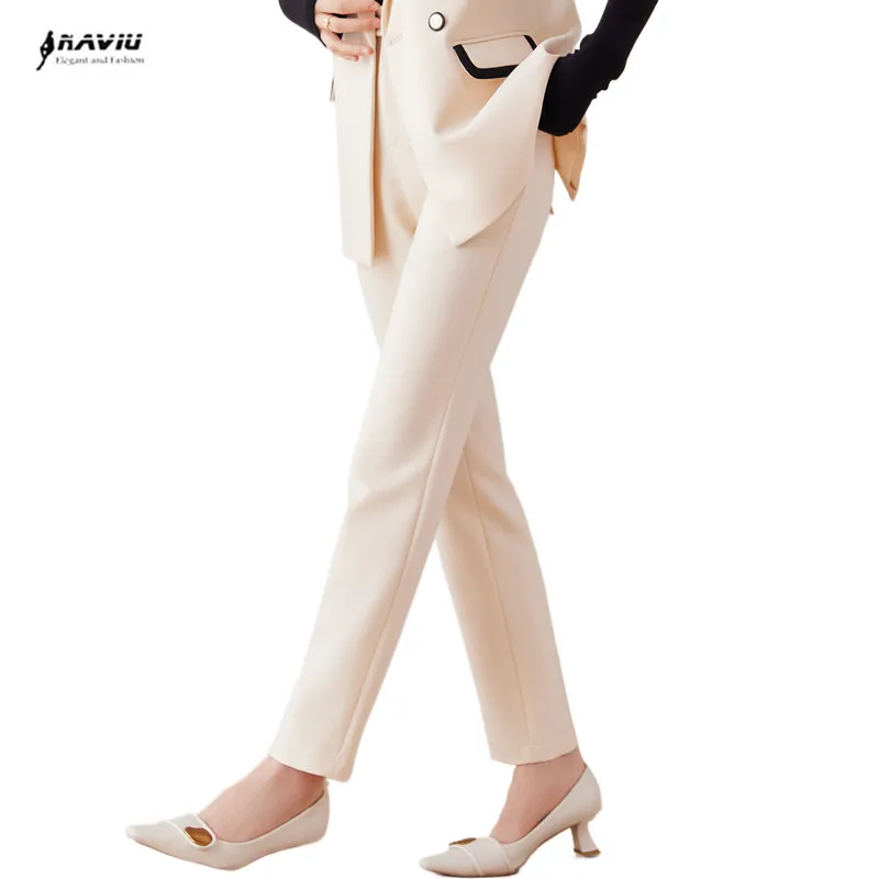 

NAVIU 2023 Autumn New Formal Style Overalls Beige Trousers Women Casual Fashion Slim Formal Ankle Length Pants Black