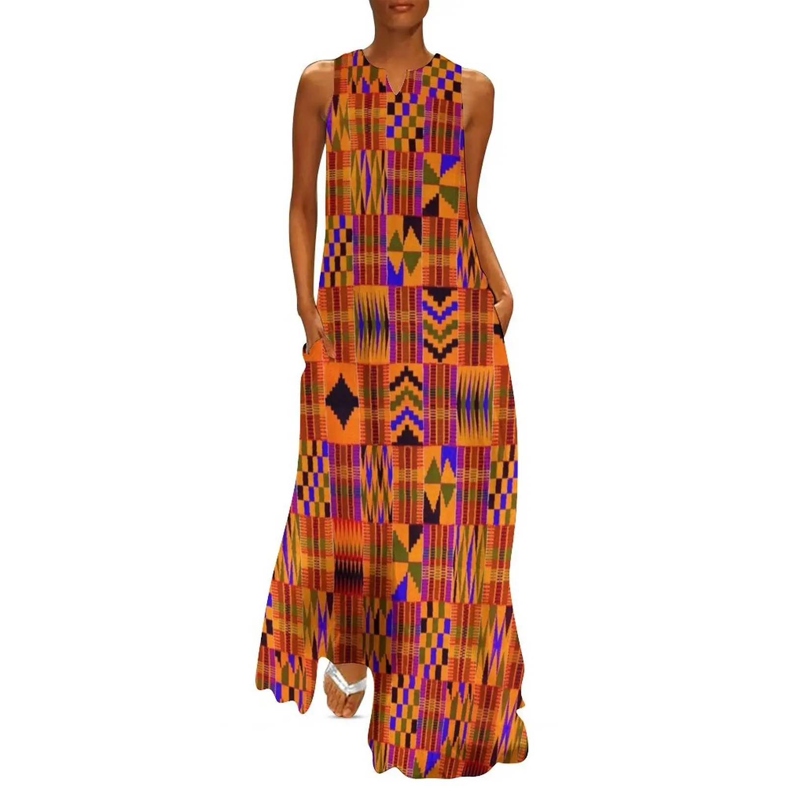 Kente Cloth // Persimmon & Red-Orange Long Dress summer dresses Summer skirt summer dresses ladies 2025 Dress woman