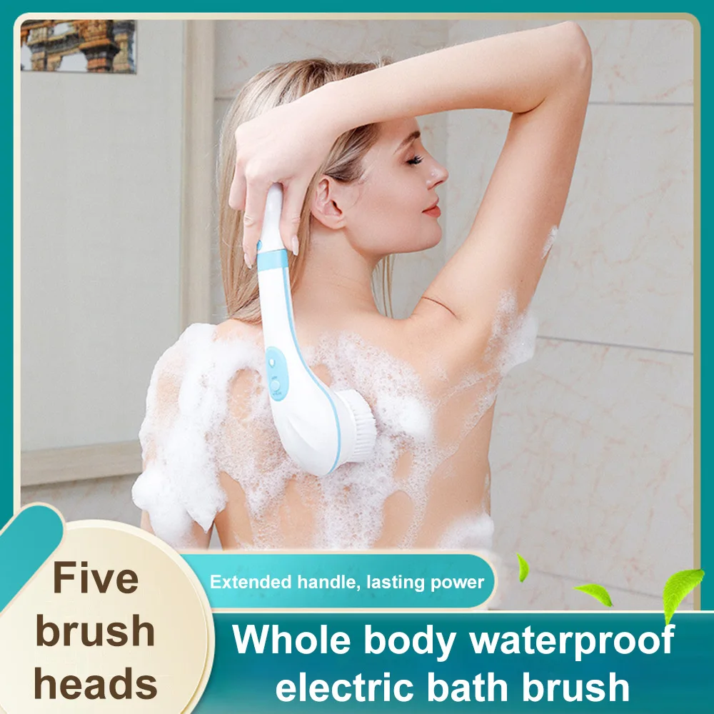 Electric Bath Shower Brush Handheld Massage Body Brush Back Clean Long Handle Spa Exfoliation Clean Scrub Bath Brushes