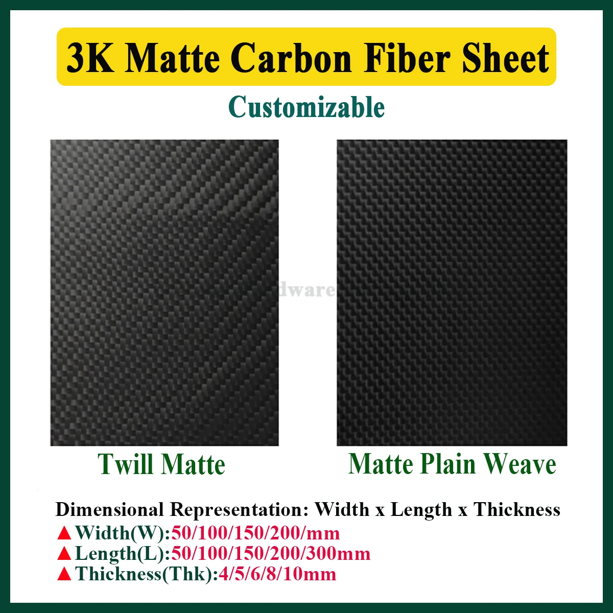 3K Matte Carbon Fiber Sheet Plate High Composite Hardness Material Anti-UV CFRP Panel Board Thk4/5/6/8/10mm