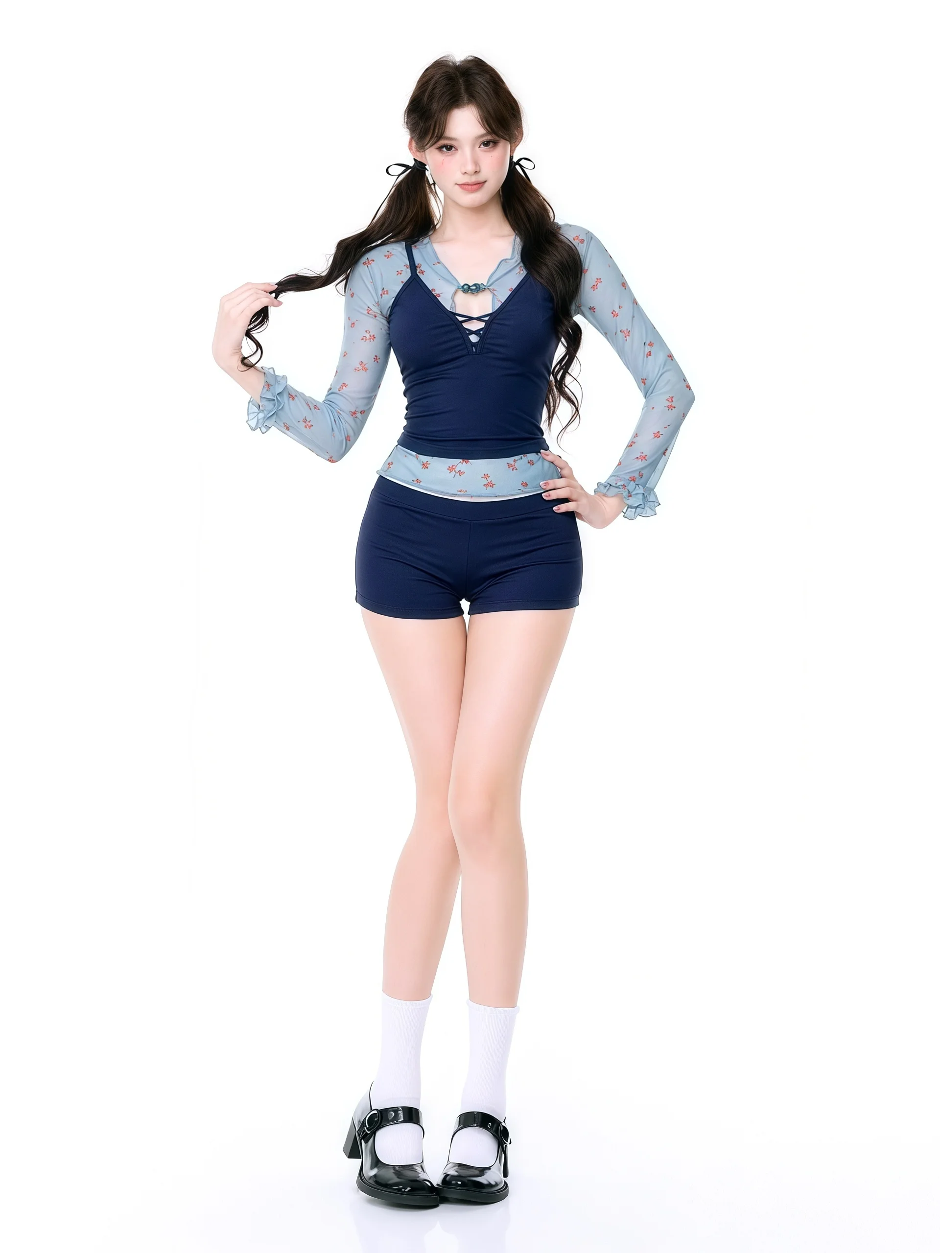 

Sweet Girl Swimsuit Slimming Long Sleeve Mesh Sun Protection Separate Briefs Beach Vacation Thermal Flat Angle Swimsuit