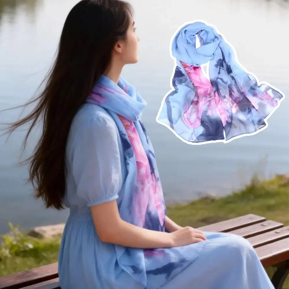 

Летний вышитый шелковый шарф, солнцезащитный, дышащий, длинный, гладкий шифоновый хиджаб для женщин