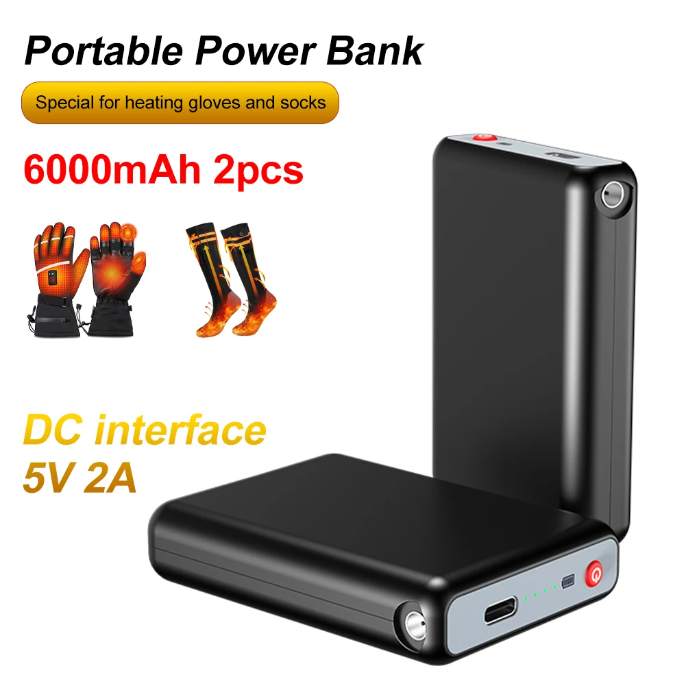 

2Pcs 6000mAh Power Bank 5V/2A DC Output Mini Portable Charger External Battery Pack For Heating Gloves Socks Shoes Underwear New