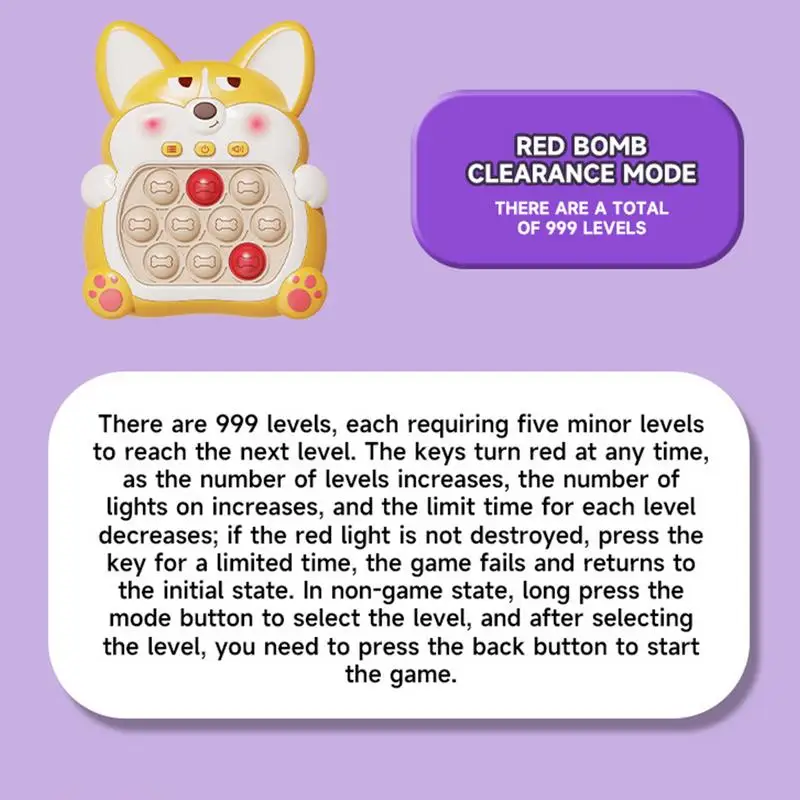 Jogo de empurrar rápido dos desenhos animados cão light-up jogo brinquedo multifuncional eletrônico fidget pop brinquedo para crianças meninos meninas pressão