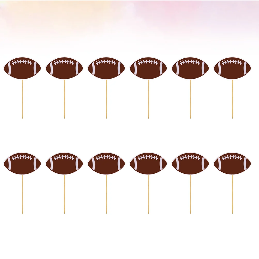 12 Pcs Decorate Paper Cup Cake Card Decoration Party Cupcake Topper M Bamboo Picks Rugby