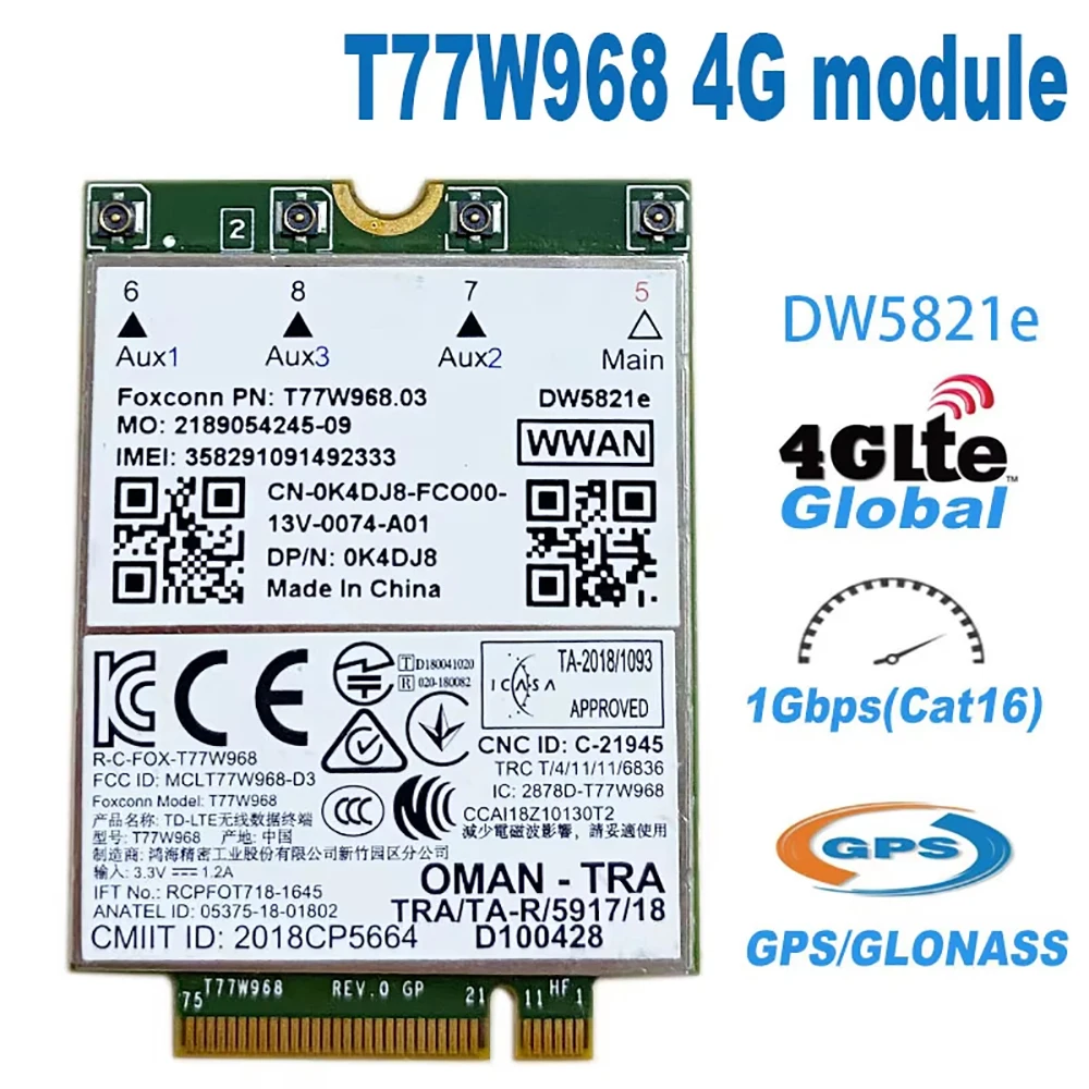 T77W968 DW5821E LTE M.2 Cat16 X20 Modem FDD-LTE TDD-LTE 4G Module For 7300 7400 7540 5424 7200 7210 7220 5420 7740 Laptop