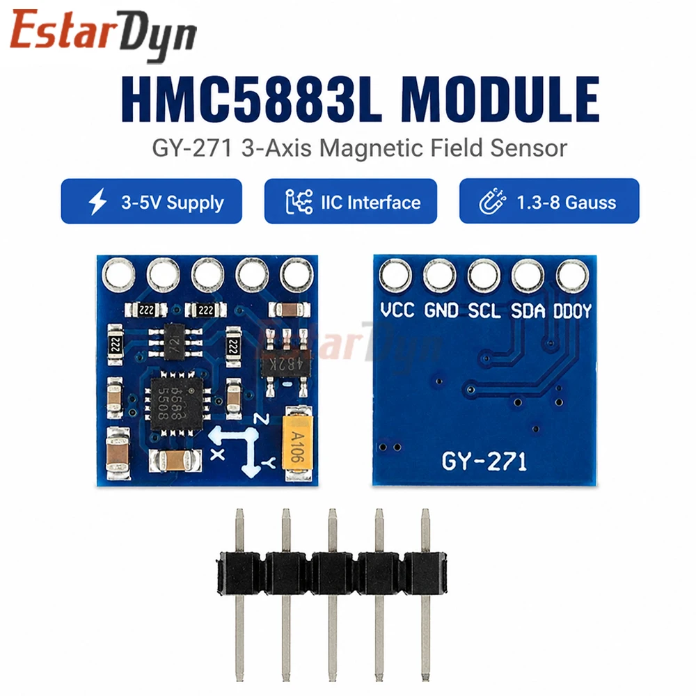 Estardyn GY-271 HMC5883L 3V-5V Triple Axis Compass Magnetometer Sensor Module Digital Compass for Navigation & Robotics