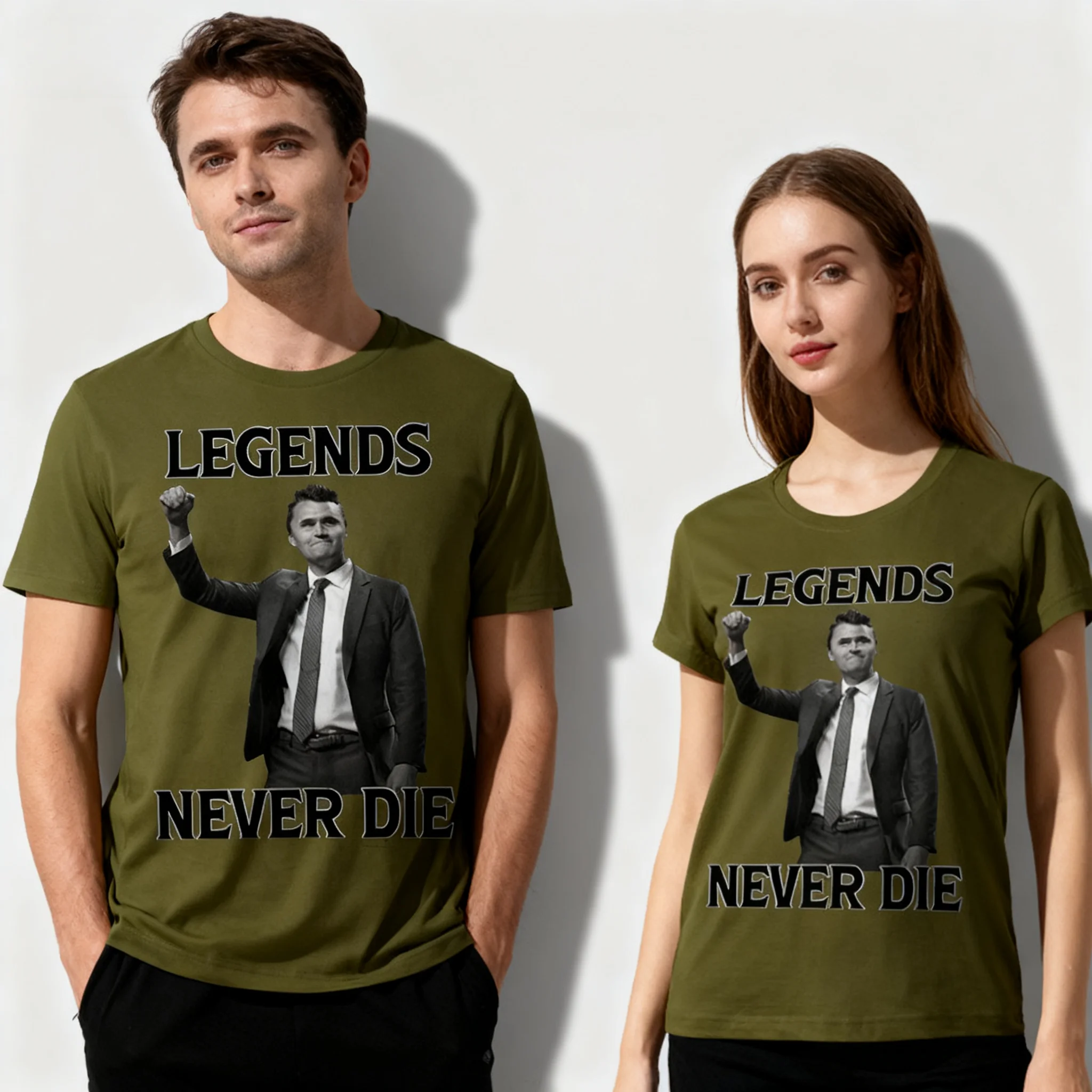 أساطير أبدا يموت تشارلي كيرك الصيف الرجال والنساء تي شيرت قصيرة الأكمام الرجال والنساء الشارع ارتداء حقوق الإنسان #3