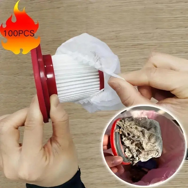 

100Pcs White Disposable Vacuum Cleaner Filter Protective Cover, Washable Non-woven Fabric for Handheld Vacuum Cleaner