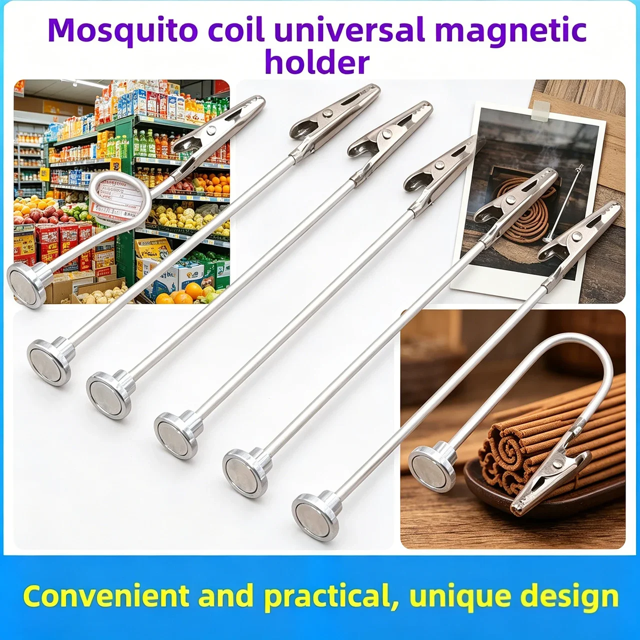 Multi-Angle Magnetic Alligator Clip - Versatile Mosquito Coil Holder, Supermarket Label & Photo Stand with Strong Magnet