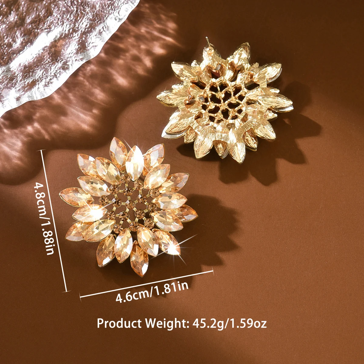 Bohemian Rainbow Sunflower Shaped Exaggerated Earrings with Mixed Color Gemstones Set in Island Resort Beach Dressing