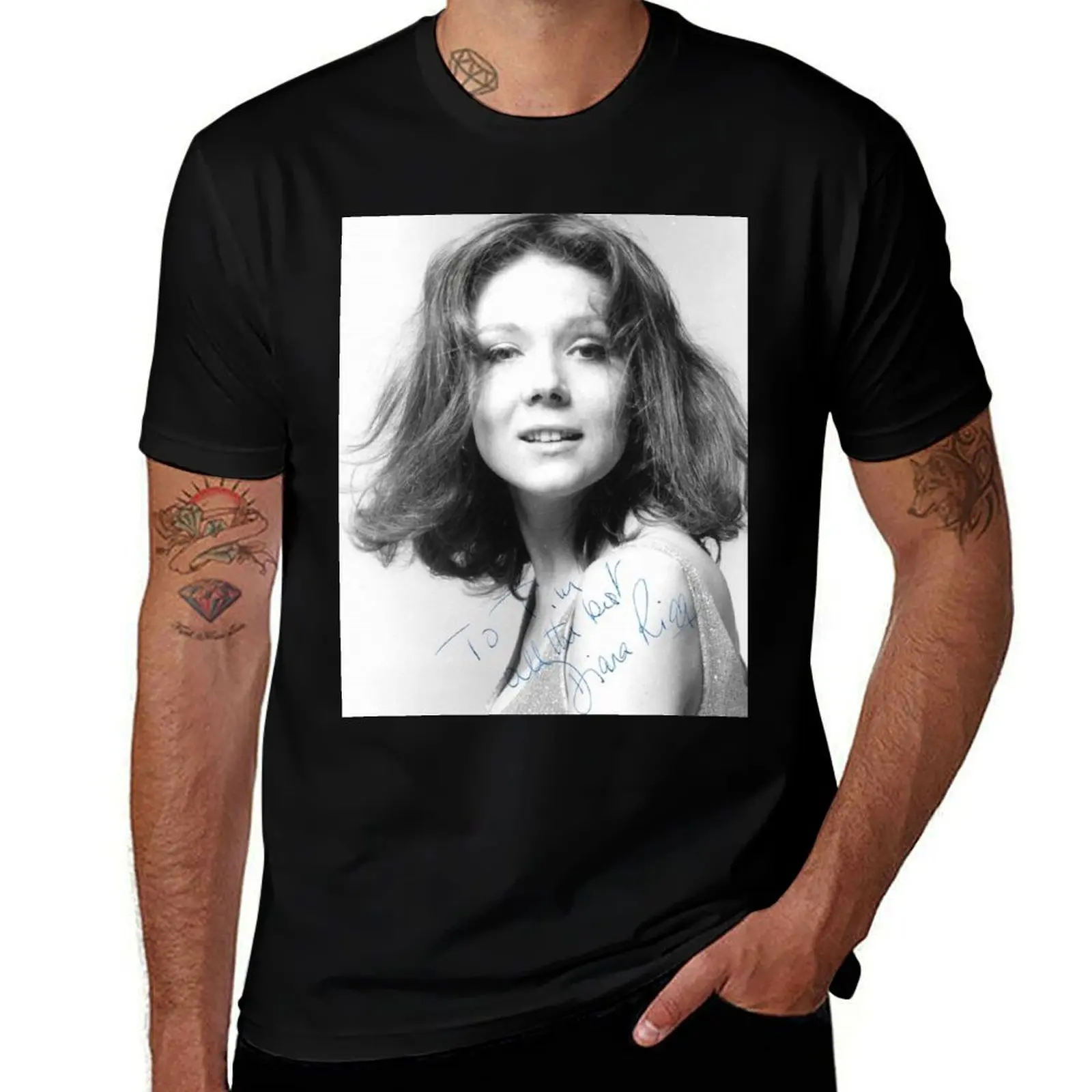 Diana Rigg Signed T-Shirt man t shirts for men casual T-Shirt