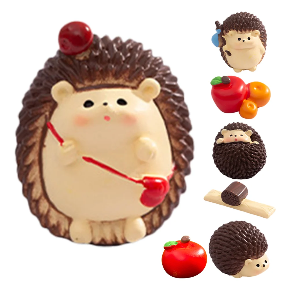7 Pcs Micro Landscape Mini Animals Statues Cartoon Bonsai Decoration Figurines Sculpture Resin Toys Hedgehogs