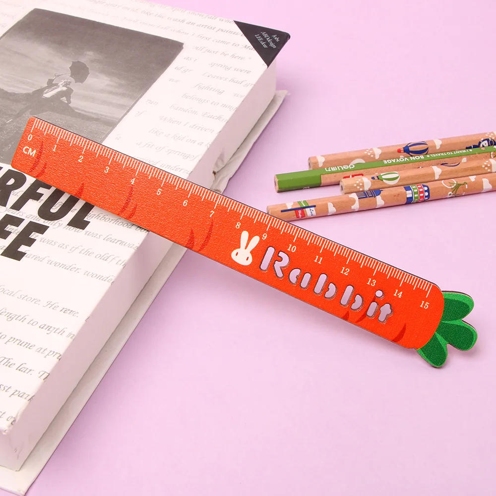 1pc Cartoon Carrot Ruler Student Office Tool Cartoon Art Drawing Tool Measuring Stationery