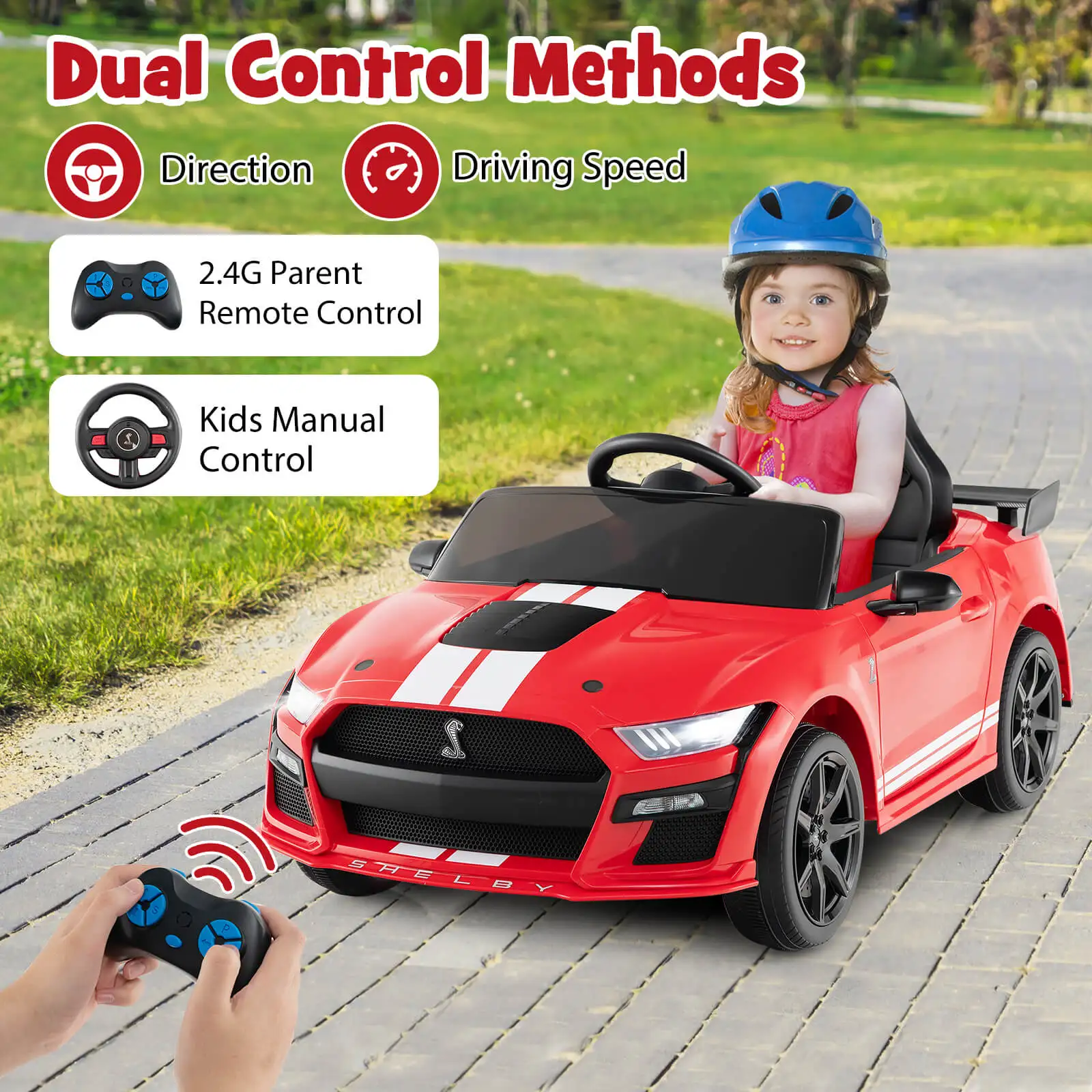 Ford Mustang Shelby GT500 para niños, coche con licencia de 12V, con mando a distancia