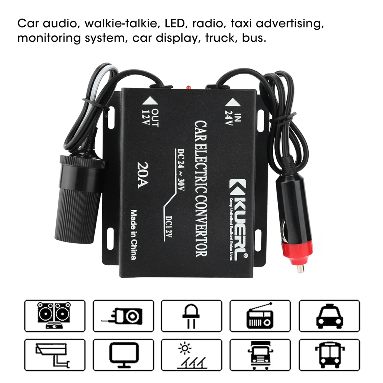 Convertitore di alimentazione per auto 20A trasformatore Step-Down da 24V a 12V tipo di accendisigari