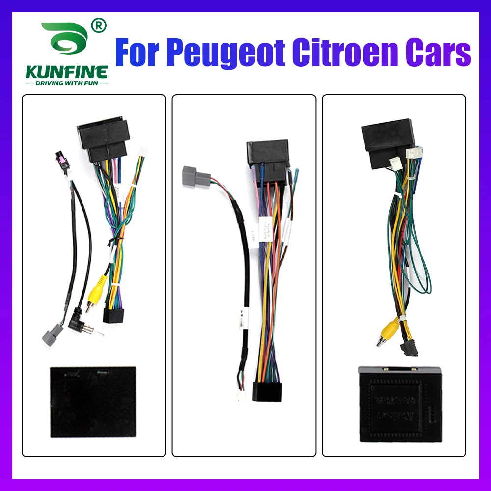 Cabo de alimentação para rádio automotivo Android para Peugeot 206 301 307 308 2008 4008 508L Citroen C4, adaptador de fiação para som automotivo com caixa Canbus
